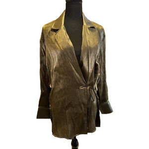 ZARA GREEN METALLIC LONG SLEEVE SIDE TIE TOP